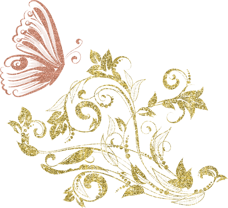 Gold Flower Plant with Butterfly Illustration